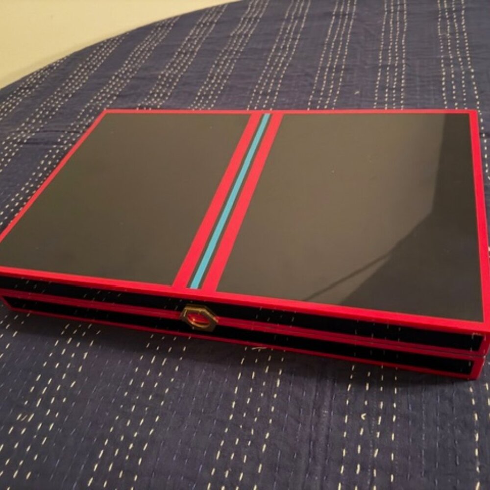 Vintage Jonathan Adler Navy and Red Stripe Backgammon Set